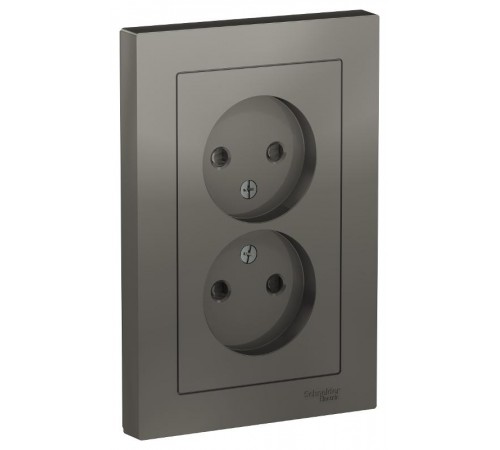 AtlasDesign Сталь Розетка без заземления двойная, со шторками,16А, (в сборе с рамкой)  ATN000922  SE