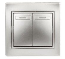 1-104-03 Intro Выключатель двойной, 10А-250В, IP20, СУ, Plano, алюминий  Б0030042  Intro