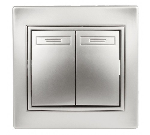 1-104-03 Intro Выключатель двойной, 10А-250В, IP20, СУ, Plano, алюминий  Б0030042  Intro