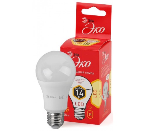 Лампа светодиодная LED ECO A60-14W-827-E27  Б0030028  ЭРА
