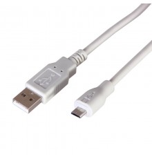 Кабель micro USB (male) штекер - USB-A (male) штекер, длина 3 метра, белый (PE пакет)  18-1166  REXANT