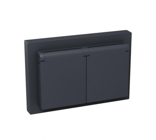 Механизм розетки двойной, 16А, IP44, с заземлением, со шторками, с рамкой, с крышками, графит Эпика  UP1-SOG-211-44 EKF