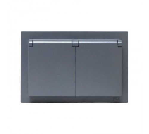 Механизм розетки двойной, 16А, IP44, с заземлением, со шторками, с рамкой, с крышками, графит Эпика  UP1-SOG-211-44 EKF