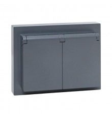 Механизм розетки двойной, 16А, IP44, с заземлением, со шторками, с рамкой, с крышками, графит Эпика  UP1-SOG-211-44 EKF