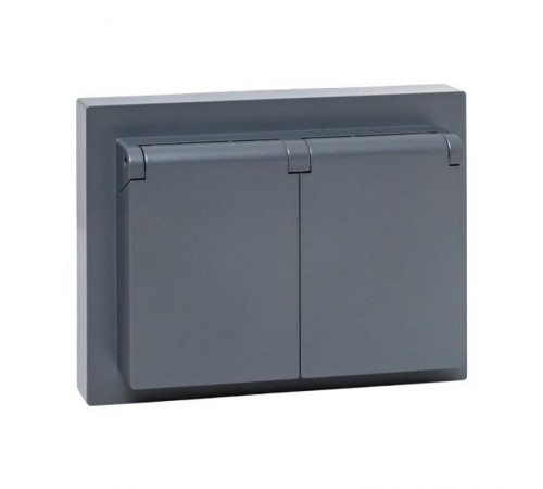 Механизм розетки двойной, 16А, IP44, с заземлением, со шторками, с рамкой, с крышками, графит Эпика  UP1-SOG-211-44 EKF