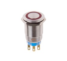 Кнопка антивандальная 19 12В Б/Фикс (5с) (ON)-OFF/(OFF)-ON красная  36-3430  REXANT