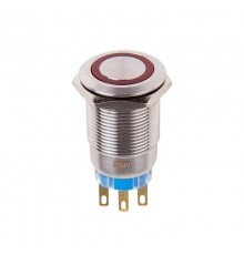 Кнопка антивандальная 19 12В Б/Фикс (5с) (ON)-OFF/(OFF)-ON красная  36-3430  REXANT