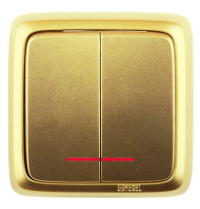 Выключатель открытой установки, двухклавишный, с индикацией, цвет золото  ВА10-152-07  HEGEL