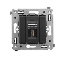 USB 2.0 розетка одинарная в стену, тип А-А, "Avanti", "Черный матовый"  4412403  DKC