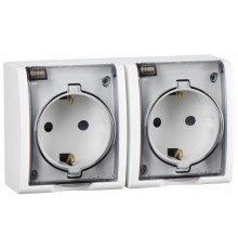 Белый Розетка двойная с/з Schuko, с крышкой полупрозрачной, IP54, 16А 250В, винт. зажим  1594433-030  Simon