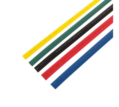 Набор термоусадочной трубки 12,0/6,0 мм, пять цветов (упак. 50 шт. по 1 м)  29-0162  REXANT