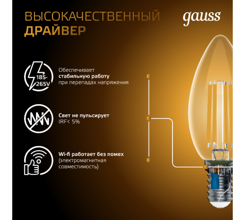 Лампа светодиодная Black LED Filament Свеча E14 11W 720lm 2700К  103801111  Gauss