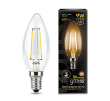 Лампа светодиодная LED 9Вт E14 2700K Filament Candle (свеча) 103801109  Gauss