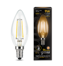 Лампа светодиодная LED 9Вт E14 2700K Filament Candle (свеча) 103801109  Gauss