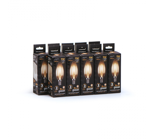 Лампа светодиодная LED 9Вт E14 2700K Filament Candle (свеча) 103801109  Gauss