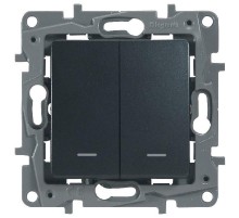 Etika Антрацит Переключатель 2-клавишный с подсветкой, 10А, автозажимные клеммы  672616  Legrand