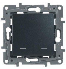 Etika Антрацит Переключатель 2-клавишный с подсветкой, 10А, автозажимные клеммы  672616  Legrand