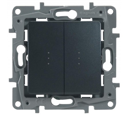 Etika Антрацит Переключатель 2-клавишный с подсветкой, 10А, автозажимные клеммы  672616  Legrand