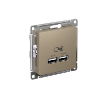 AtlasDesign Шампань Розетка USB, 5В, 1 порт x 2,1 А, 2 порта х 1,05 А, механизм  ATN000533  SE