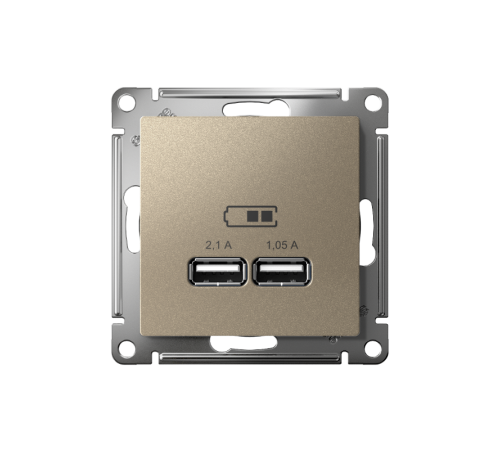 AtlasDesign Шампань Розетка USB, 5В, 1 порт x 2,1 А, 2 порта х 1,05 А, механизм  ATN000533  SE