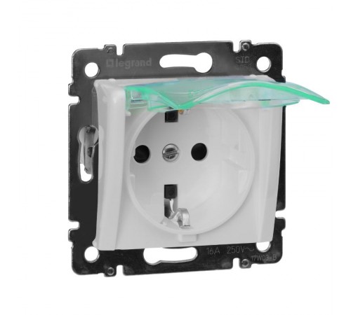 Valena Белый Розетка 1-ая с/з с крышкой и защитными шторками IP44 (к простой рамке)  774220  Legrand