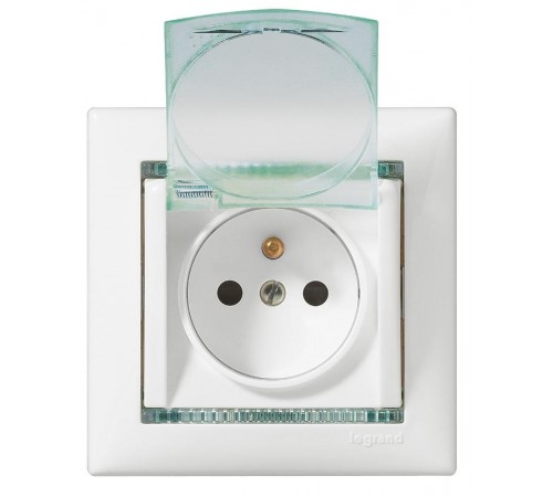 Valena Белый Розетка 1-ая с/з с крышкой и защитными шторками IP44 (к простой рамке)  774220  Legrand