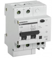 Выключатель автоматический дифференциального тока АД12 2п 25А C 25А тип AC (3,4 мод)  MAD15-2-025-C-030  GENERICA