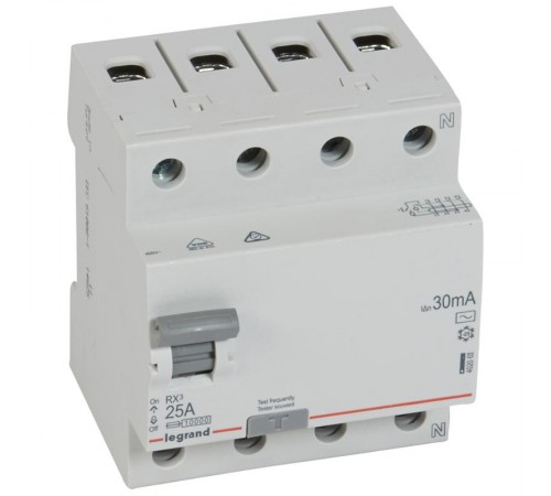Выключатель дифференциальный (УЗО) RX3 4п 25А 30мА тип AC  402062  Legrand