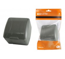 Розетка 2П+3 открытой установки IP54 16А с крышкой серая "Селигер"  SQ1818-0113  TDM