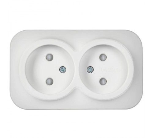 GLORY Розетка 2-местная без з/к с з/ш о/у 10А РСш22-2-ХБм белый матовый  ERH23-K01M-10  IEK