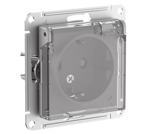 AtlasDesign Aqua Розетка с заз. со шт. с прозрач. крышк, 16А,IP44, мех,Алюминий  ATN440346  SE