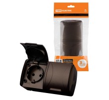 Розетка двойная 2П+3 открытой установки IP54 16А с крышкой шоколад "Селигер"   SQ1818-0214  TDM