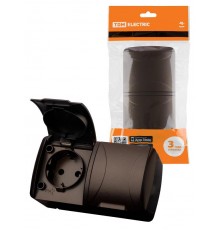 Розетка двойная 2П+3 открытой установки IP54 16А с крышкой шоколад "Селигер"   SQ1818-0214  TDM