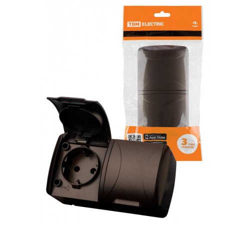 Розетка двойная 2П+3 открытой установки IP54 16А с крышкой шоколад "Селигер"   SQ1818-0214  TDM