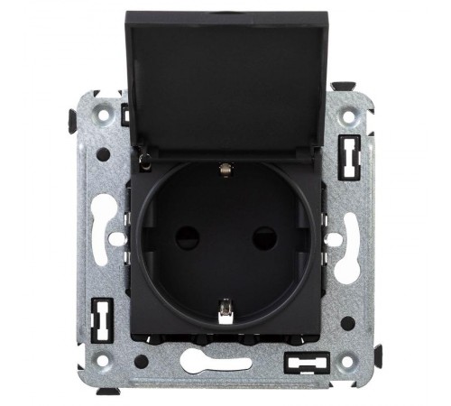 Розетка с крышкой в стену, 2P+E, с з/ш, "Avanti", "Черный матовый"  4412013  DKC