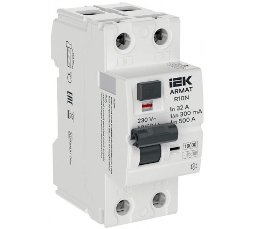 Выключатель дифференциальный (УЗО) R10N 2P 32А 300мА тип B ARMAT  AR-R10N-2-032B300  IEK