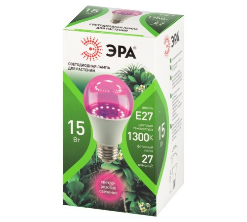 Фитолампа для растений светодиодная  GREEN LINE ФИТО A60-15W-PL-E27-GR красно-синего спектра 15 Вт Е27  Б0064548  ЭРА