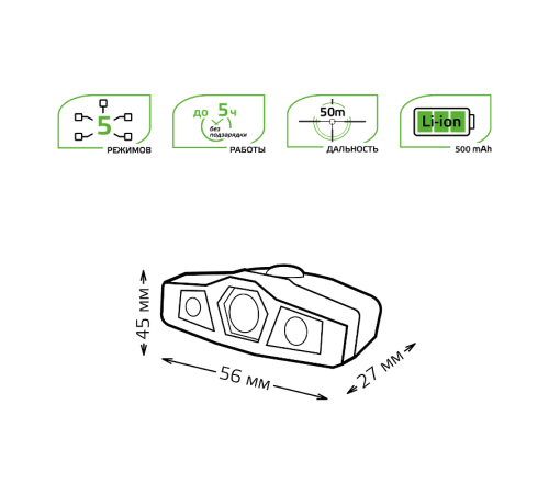 Фонарь налобный GFL406 5W 180lm Li-ion 500mAh LED 1/12/72  GF406  Gauss