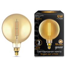 Лампа светодиодная LED Vintage Filament Straight G200 6W E27 200*283mm Amber 890lm 2700K 1/6  154802118  Gauss