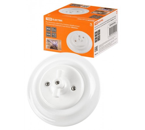 Выключатель скрытой установки фарфоровый поворотный перекрёстный с ручкой (бантик) 10А белый "Болонь  SQ1820-0016  TDM