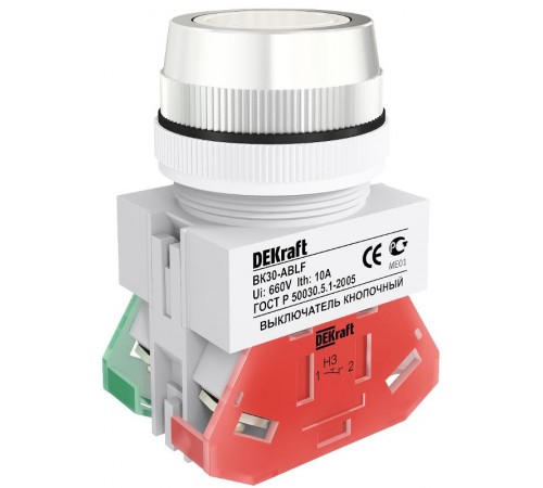 Выкл. кноп. ABLF 30 мм Цвет:БЕЛЫЙ 220В ВK-30   25041DEK  DEKraft