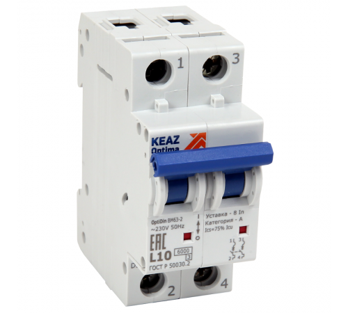 Выключатель автоматический двухполюсный OptiDin BM63-2K16-УХЛ3-РЕГ  243246  КЭАЗ