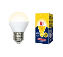 Лампа светодиодная LED-G45-7W/WW/E27/FR/NR LED. "шар", матовая. Серия Norma. 3000K  UL-00003823  Volpe