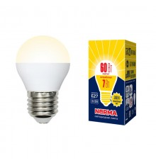 Лампа светодиодная LED-G45-7W/WW/E27/FR/NR LED. "шар", матовая. Серия Norma. 3000K  UL-00003823  Volpe