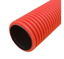 Труба гофрированная двустенная ПНД жесткая тип 450 (SN8) красная д160 6м (24м/уп) (с муфтой, без колец)  PR15.0185  Промрукав