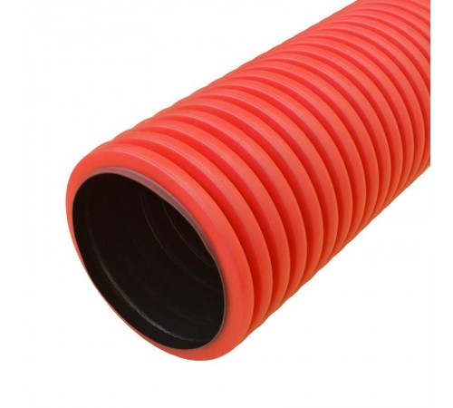 Труба гофрированная двустенная ПНД жесткая тип 450 (SN8) красная д160 6м (24м/уп) (с муфтой, без колец)  PR15.0185  Промрукав