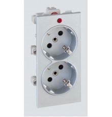 Simon Connect Розетка с/з 2x2P+E, сдвоенная, S-модуль, с индикат.налич.напряжения,16А, 250В, алюминий  S1-8  Simon