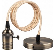 Патрон декоративный LH129 230V E27 67х40x68мм, длина провода 1м, основание d.95*17мм, черн зол С ВЫКЛ  22366  Feron