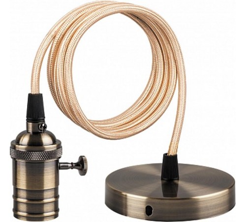 Патрон декоративный LH129 230V E27 67х40x68мм, длина провода 1м, основание d.95*17мм, черн зол С ВЫКЛ  22366  Feron