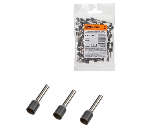 Наконечник-гильза Е2512 2,5мм2 с изолированным фланцем (100шт)  SQ0512-0021  TDM